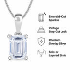 Luxuriant Emerald Cut Lab Grown Diamond (SI/GH) Pendant with Chain (Size 18 + 2 Ext) in Rhodium Overlay Sterling Silver 1.00 Ct._4424962_3