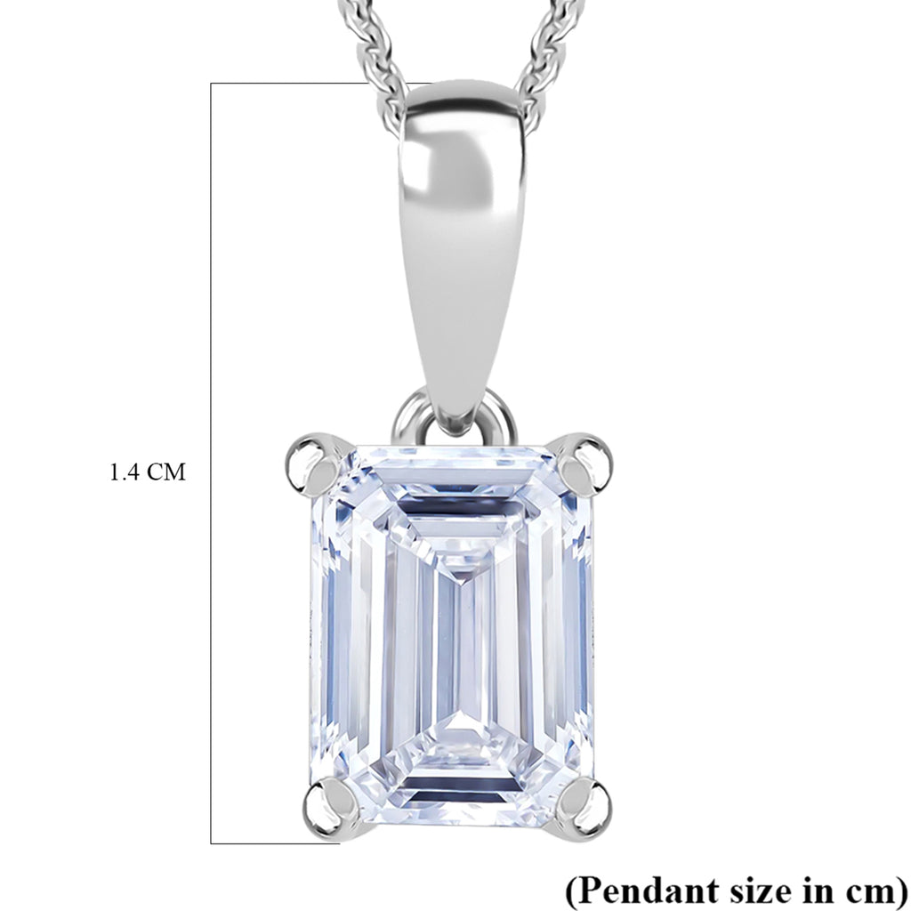 Luxuriant Emerald Cut Lab Grown Diamond (SI/GH) Pendant with Chain (Size 18 + 2 Ext) in Rhodium Overlay Sterling Silver 1.00 Ct._4424962_6