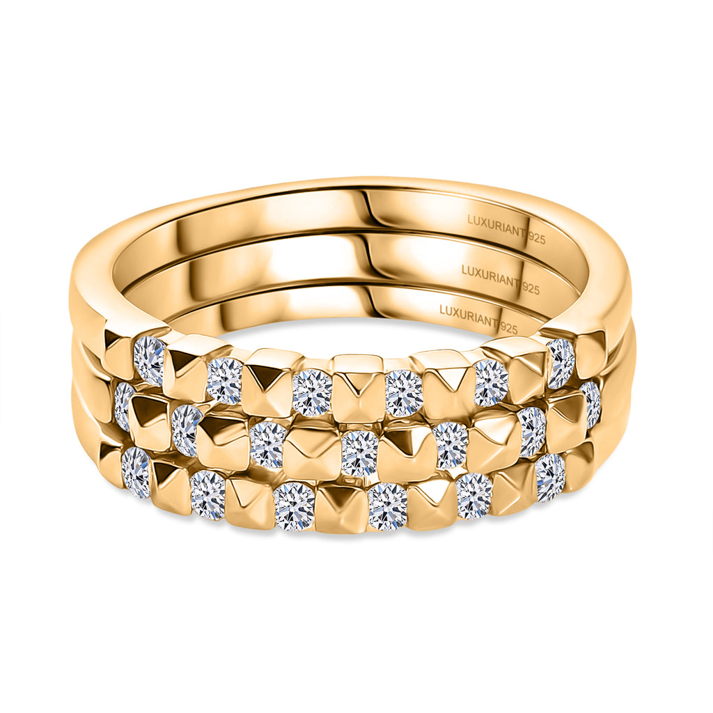 Set of 3 - Lab Grown Diamond (SI/GH) Stackable Ring in 18K Vermeil Yellow Gold Plated Sterling Silver 0.51 Ct, Silver Wt. 5.43 Gms._4425289