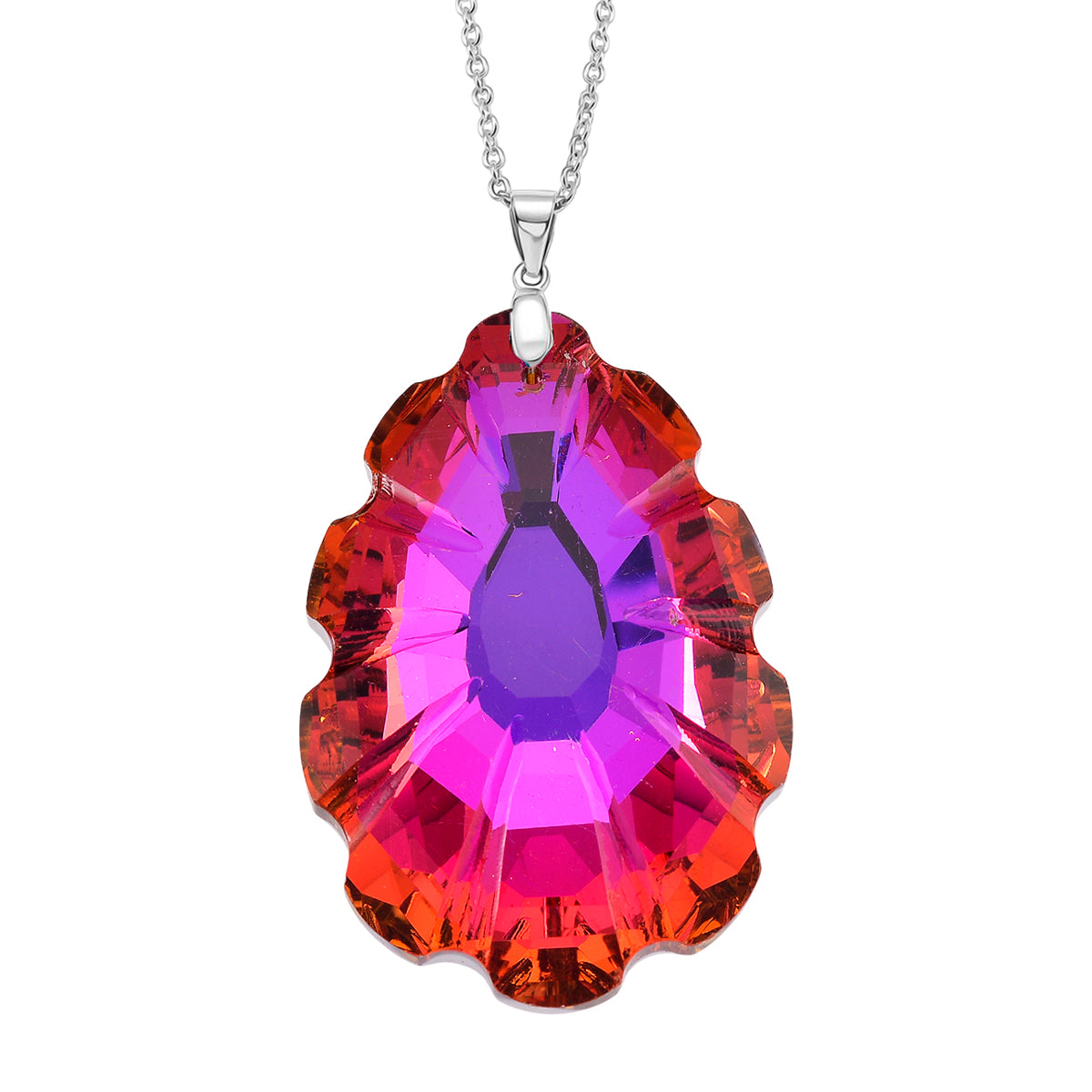 Orange Magic Color Crystal Solitaire Pendant with Chain (Size 24) in Silver Tone (62x40) V32521255 0
