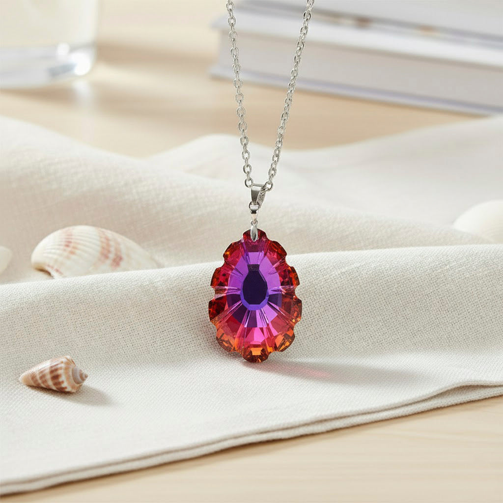 Orange Magic Color Crystal Solitaire Pendant with Chain (Size 24) in Silver Tone (62x40) V32521255 1