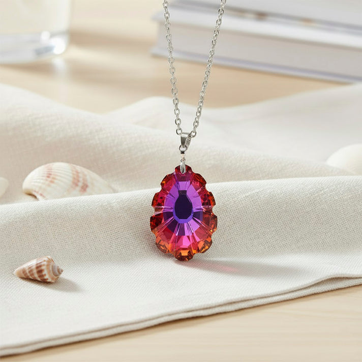 Orange Magic Color Crystal Solitaire Pendant with Chain (Size 24) in Silver Tone (62x40) V32638113 2