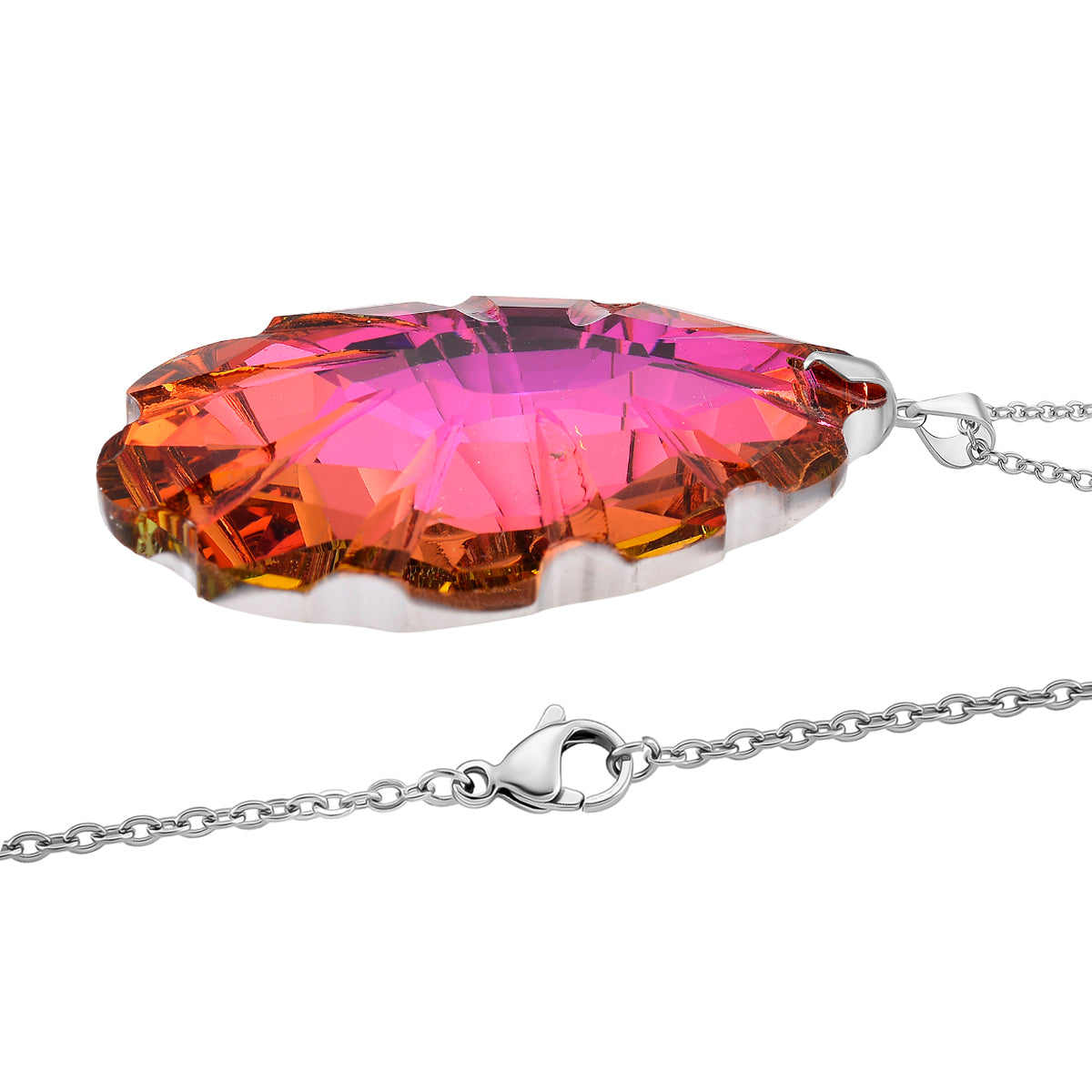 Orange Magic Color Crystal Solitaire Pendant with Chain (Size 24) in Silver Tone (62x40) V32521255 3