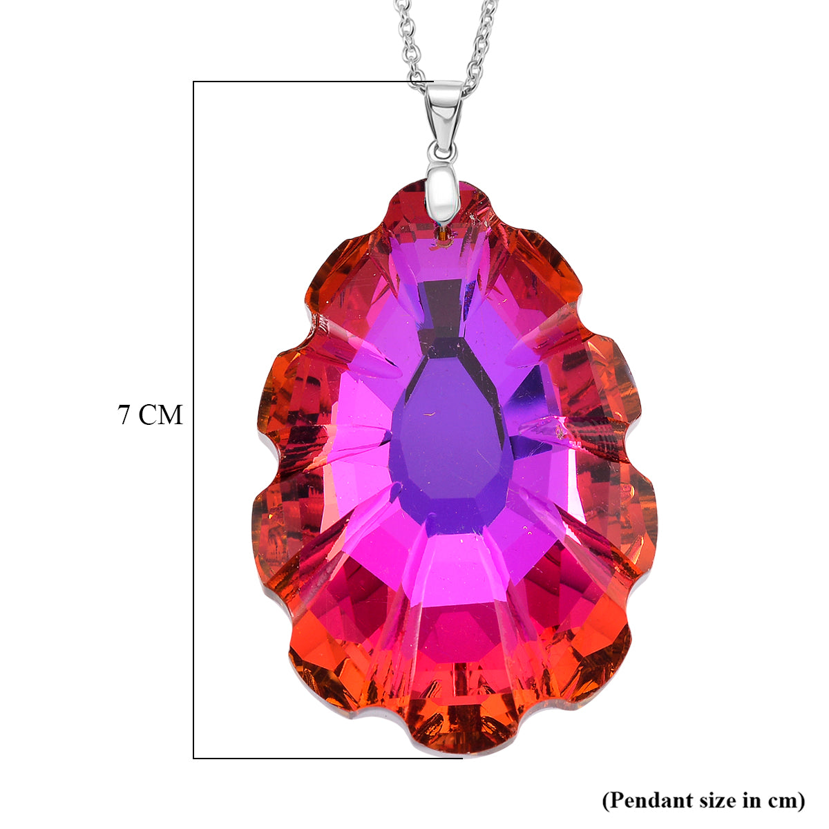 Orange Magic Color Crystal Solitaire Pendant with Chain (Size 24) in Silver Tone (62x40) V32521255 5