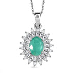 D'Joy Emerald & Moissanite Pendant with Chain (Size 20) in Rhodium Overlay Sterling Silver 1.80 Ct._4425316