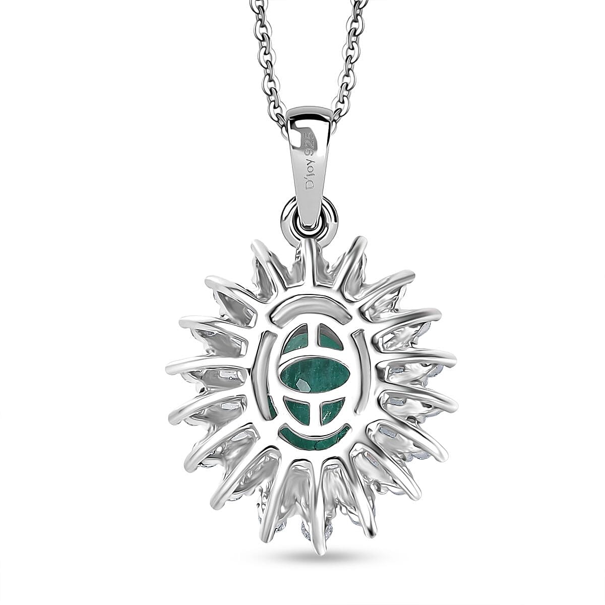 D'Joy Emerald,  Moissanite Halo Pendant with Chain (Size 20) in Rhodium Overlay Sterling Silver 1.80 Ct. V32519829 5