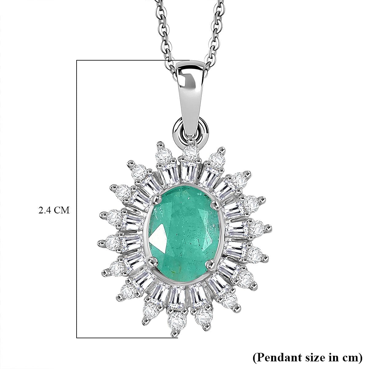 D'Joy Emerald,  Moissanite Halo Pendant with Chain (Size 20) in Rhodium Overlay Sterling Silver 1.80 Ct. V32519829 6