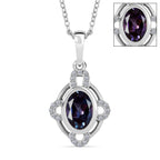 Luxuriant Lab Grown Alexandrite & White Zircon Pendant with Chain (Size 20) in Rhodium Overlay Sterling Silver 1.03 Ct. (Product Dimension L- 20.50 W-10.40 H-3.10mm)._4425395