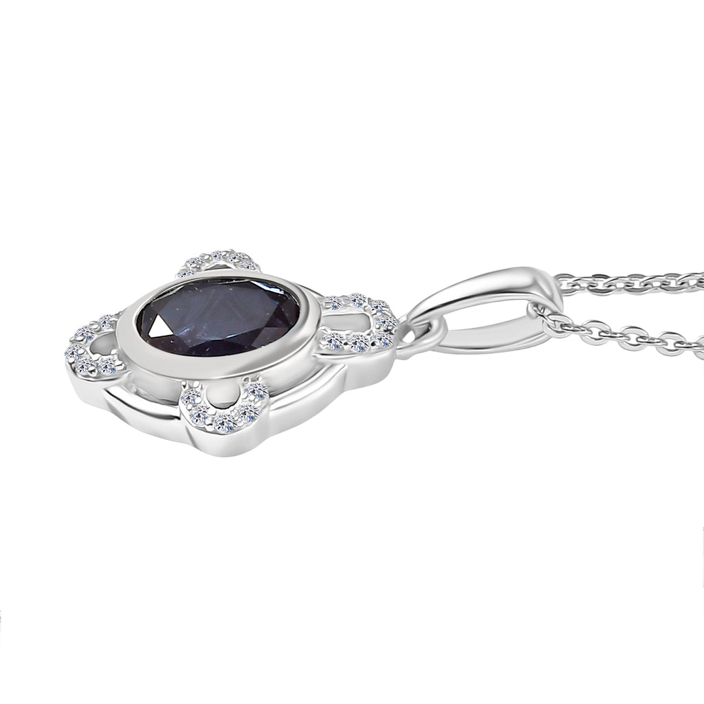 Luxuriant Lab Grown Alexandrite & White Zircon Pendant with Chain (Size 20) in Rhodium Overlay Sterling Silver 1.03 Ct. (Product Dimension L- 20.50 W-10.40 H-3.10mm)._4425395_3