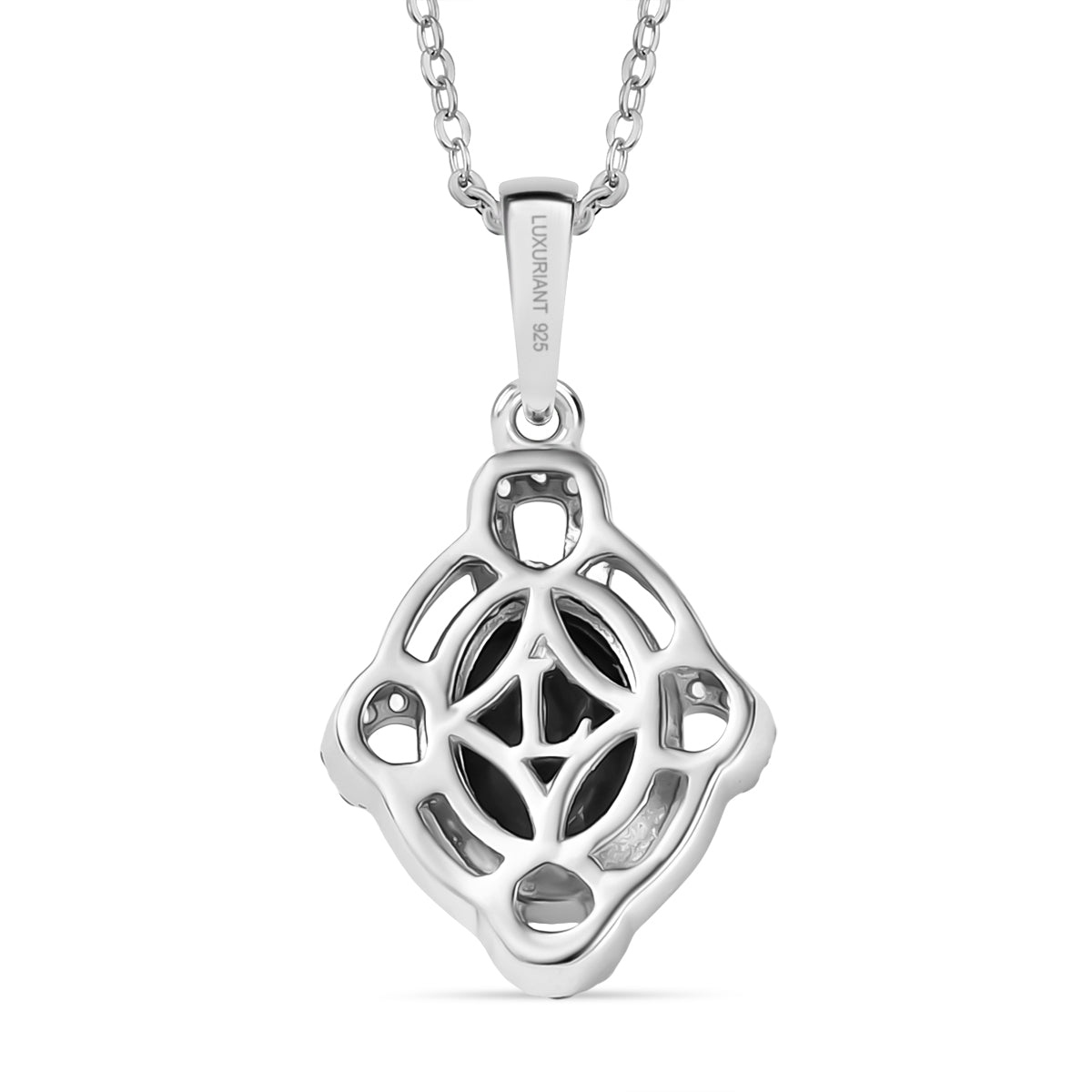 Luxuriant Lab Grown Alexandrite &amp; White Zircon Pendant with Chain (Size 20) in Rhodium Overlay Sterling Silver 1.03 Ct. (Product Dimension L- 20.50 W-10.40 H-3.10mm). V32529835 4