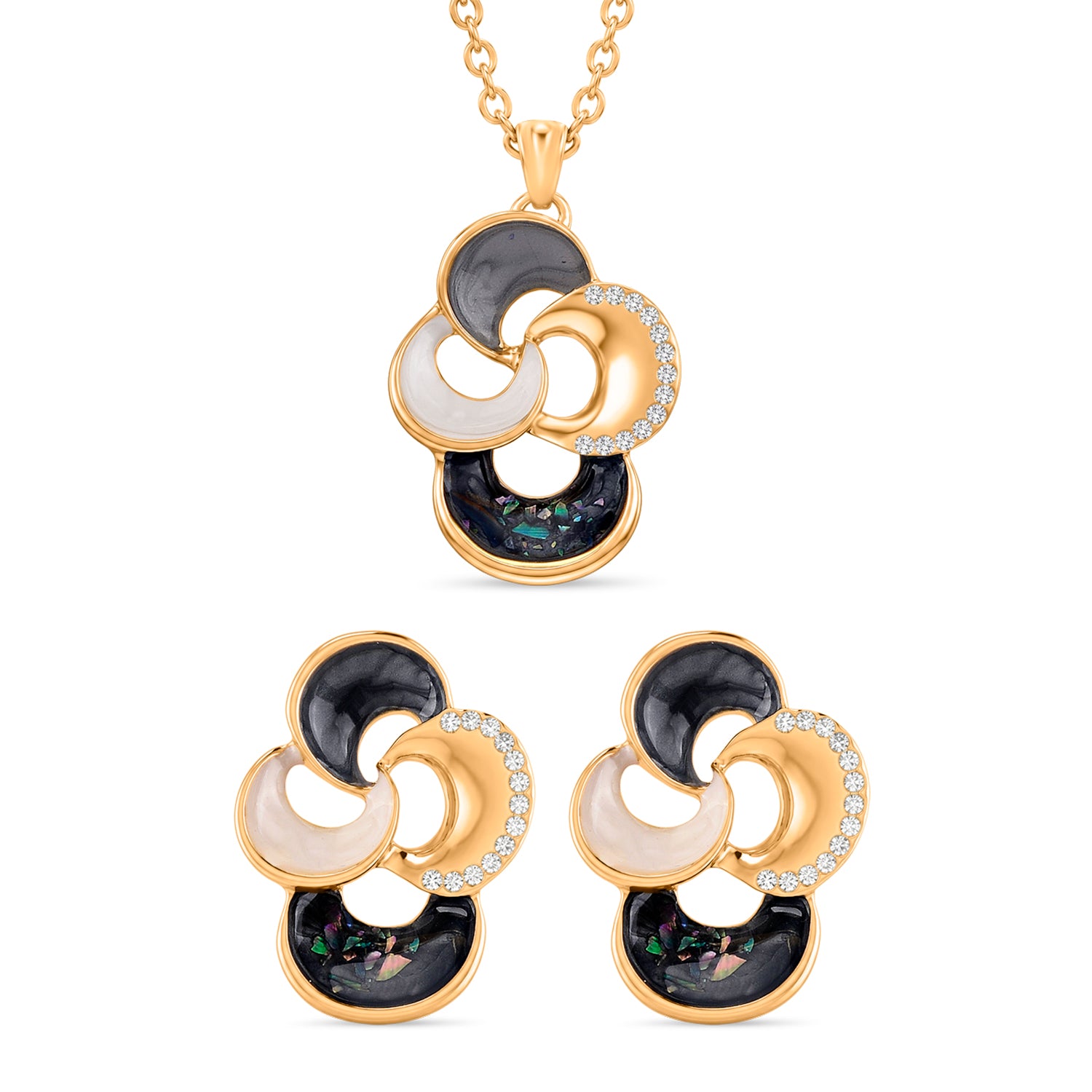 Bloomstone Collection - Set of 2 - Abalone Shell, White Shell Pearl &amp; White Crystal Necklace (Size - 18+2 Ext) and Push Back Earring 4425453 0