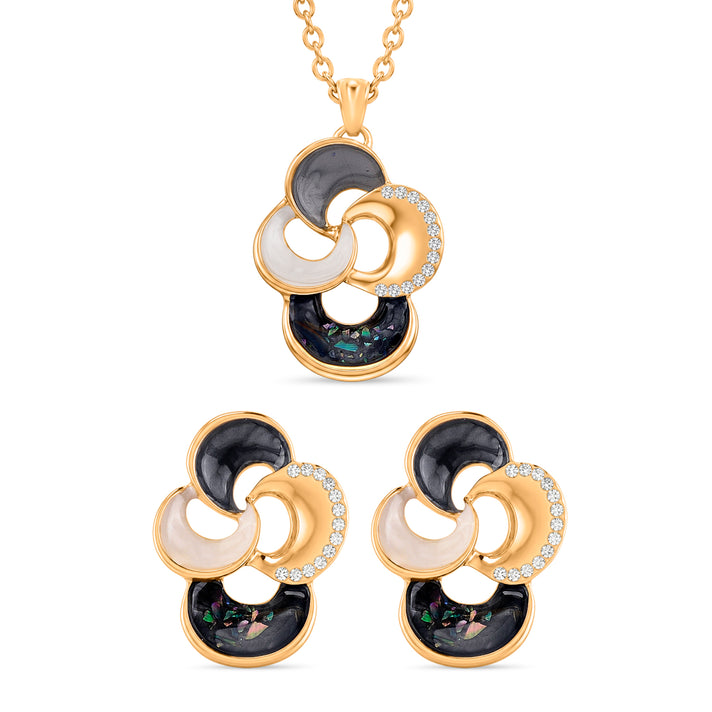 Bloomstone Collection - Set of 2 - Abalone Shell, White Shell Pearl &amp; White Crystal Necklace (Size - 18+2 Ext) and Push Back Earring 4425453 1