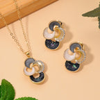 Bloomstone Collection - Set of 2 - Abalone Shell, White Shell Pearl & White Crystal Necklace (Size - 18+2 Ext) and Push Back Earring_4425453_2