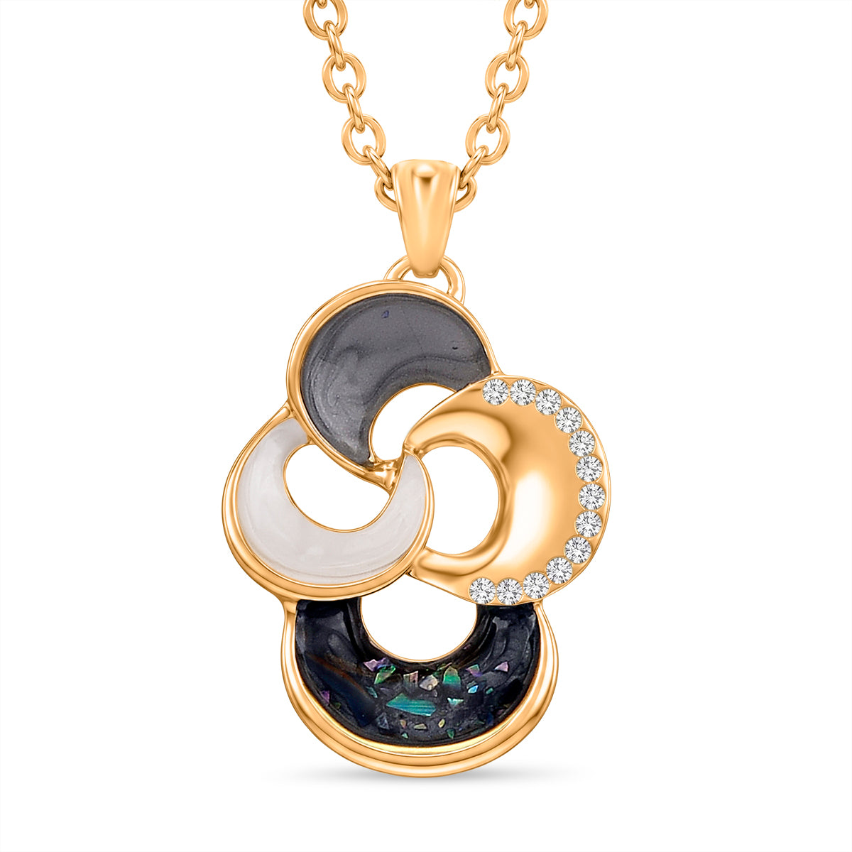 Bloomstone Collection - Set of 2 - Abalone Shell, White Shell Pearl &amp; White Crystal Necklace (Size - 18+2 Ext) and Push Back Earring 4425453 4