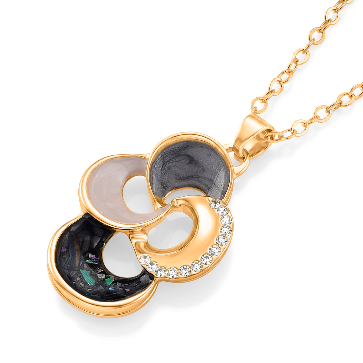 Bloomstone Collection - Set of 2 - Abalone Shell, White Shell Pearl &amp; White Crystal Necklace (Size - 18+2 Ext) and Push Back Earring 4425453 5