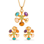 Bloomstone Collection - Set of 2 - Multi Colour Crystal Necklace (Size - 18+2 Ext) and Push Back Earring_4425458