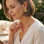 Bloomstone Collection - Set of 2 - Multi Colour Crystal Necklace (Size - 18-2 Ext) and Push Back Earring