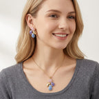 Bloomstone Collection - Set of 2 - Floral-Inspired Necklace (Size - 18+2 Ext) and Push Back Earring with Pink, Blue & Purple Enameling_4425460_2