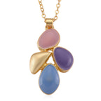 Bloomstone Collection - Set of 2 - Floral-Inspired Necklace (Size - 18-2 Ext) and Push Back Earring with Pink, Blue & Purple Enameling