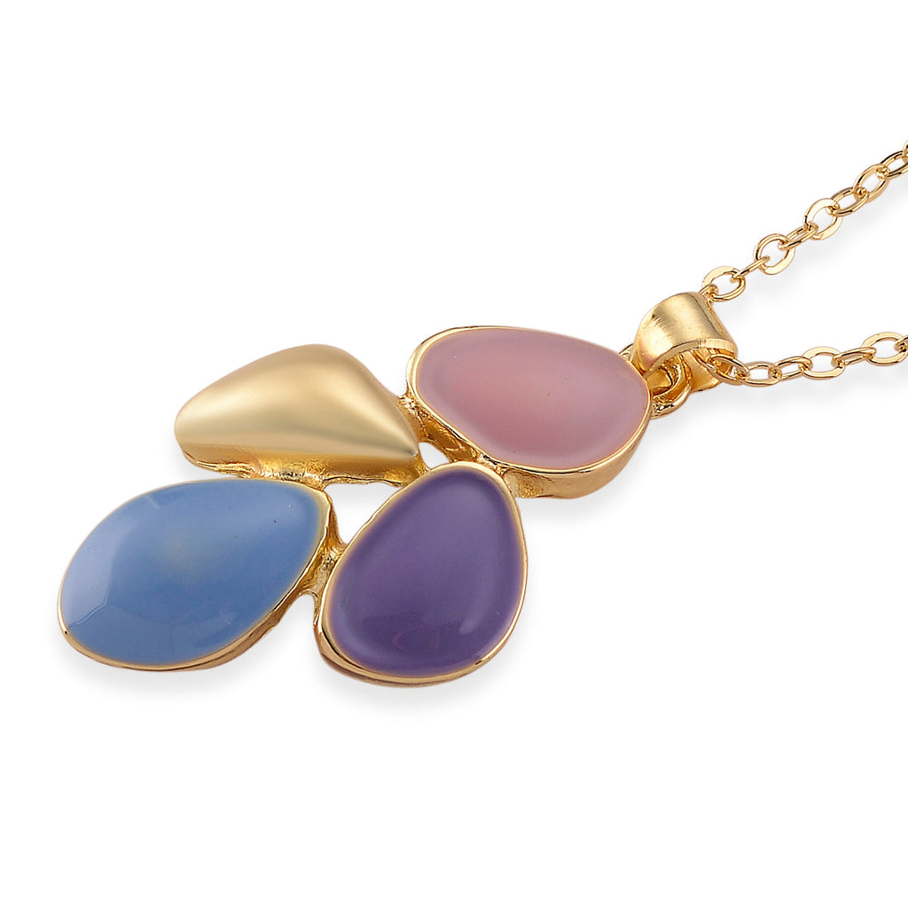 Bloomstone Collection - Set of 2 - Floral-Inspired Necklace (Size - 18-2 Ext) and Push Back Earring with Pink, Blue & Purple Enameling