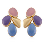 Bloomstone Collection - Set of 2 - Floral-Inspired Necklace (Size - 18-2 Ext) and Push Back Earring with Pink, Blue & Purple Enameling