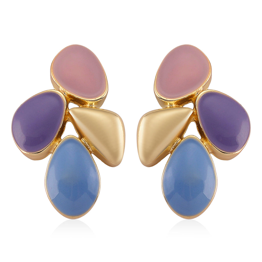 Bloomstone Collection - Set of 2 - Floral-Inspired Necklace (Size - 18-2 Ext) and Push Back Earring with Pink, Blue & Purple Enameling