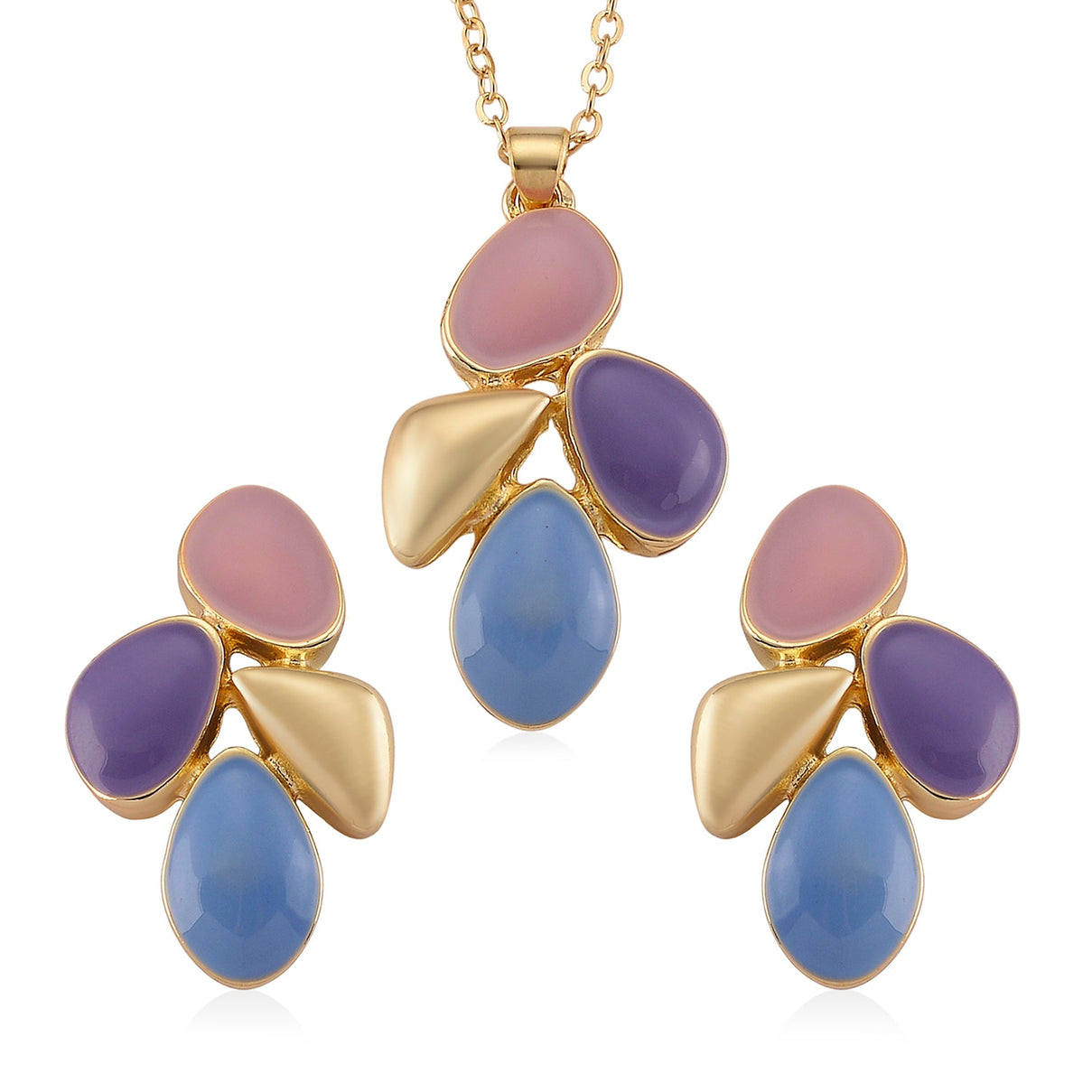 Bloomstone Collection - Set of 2 - Floral-Inspired Necklace (Size - 18-2 Ext) and Push Back Earring with Pink, Blue &amp; Purple Enameling V32349204 0