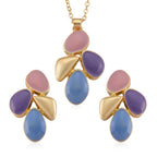 Bloomstone Collection - Set of 2 - Floral-Inspired Necklace (Size - 18-2 Ext) and Push Back Earring with Pink, Blue & Purple Enameling