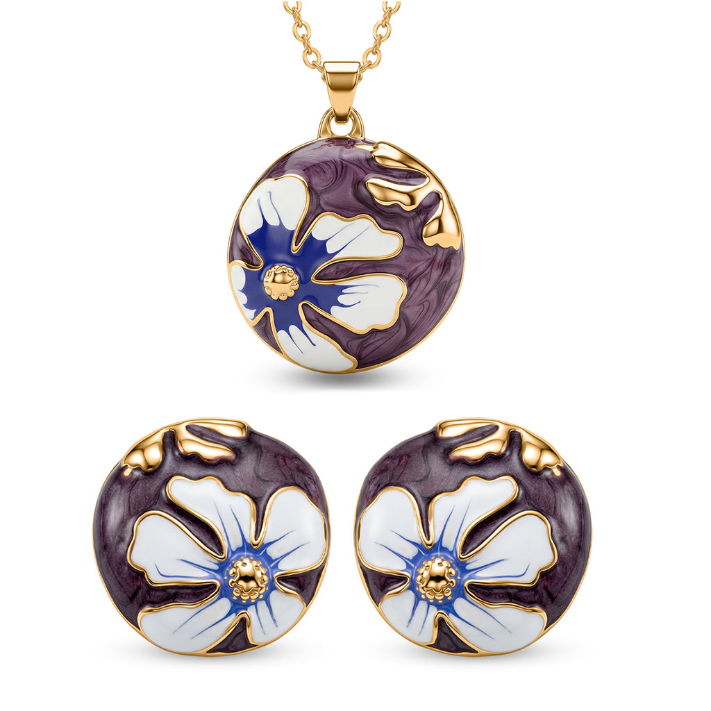 Bloomstone Collection - Set of 2 - Floral Necklace (Size - 18+2 Ext) and Push Back Earring_4425464