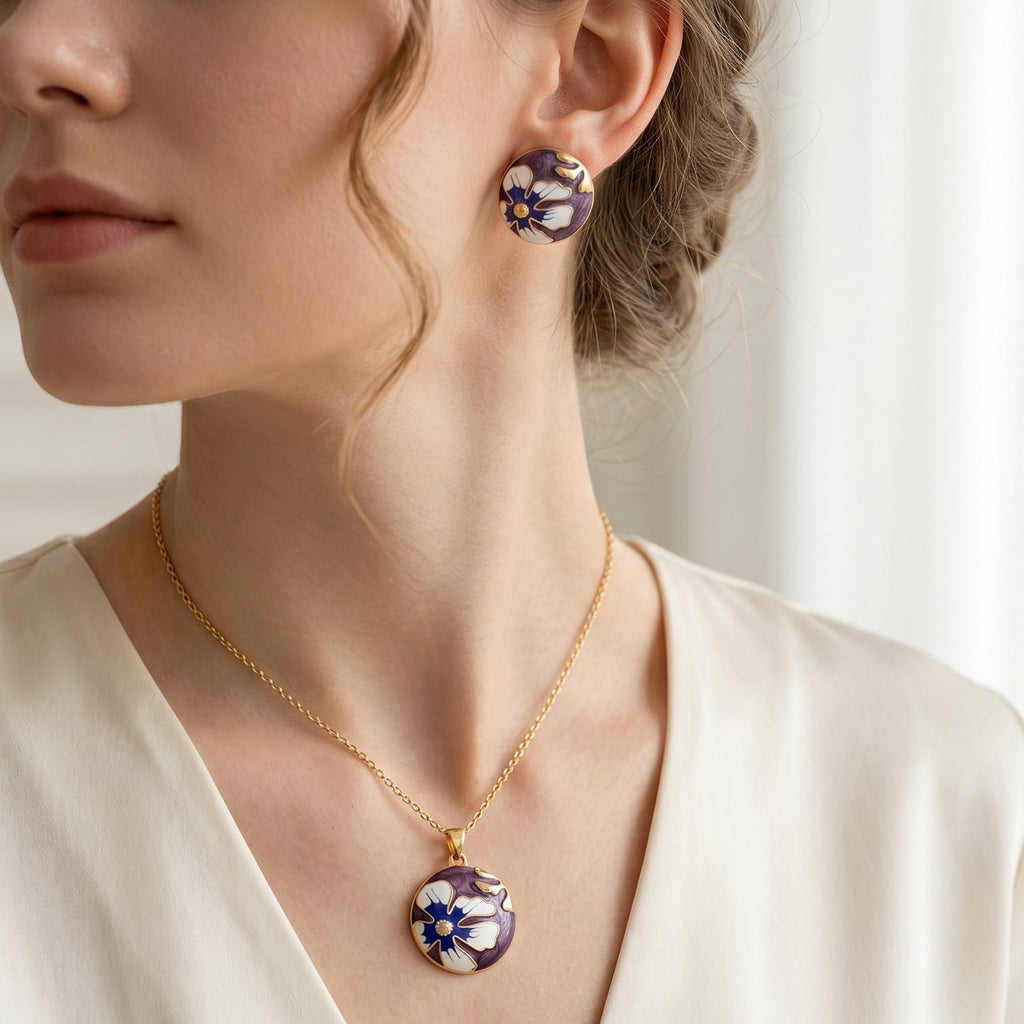 Bloomstone Collection - Set of 2 - Floral Necklace (Size - 18-2 Ext) and Push Back Earring