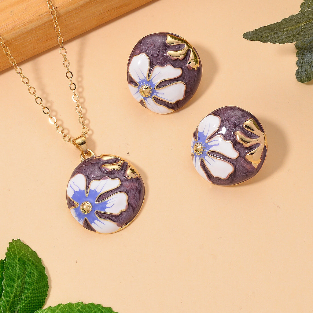 Bloomstone Collection - Set of 2 - Floral Necklace (Size - 18+2 Ext) and Push Back Earring_4425464_2