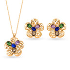 Bloomstone Collection - Set of 2 - Multi Colour Crystal Necklace (Size 16-2 Ext) and Push Back Earring