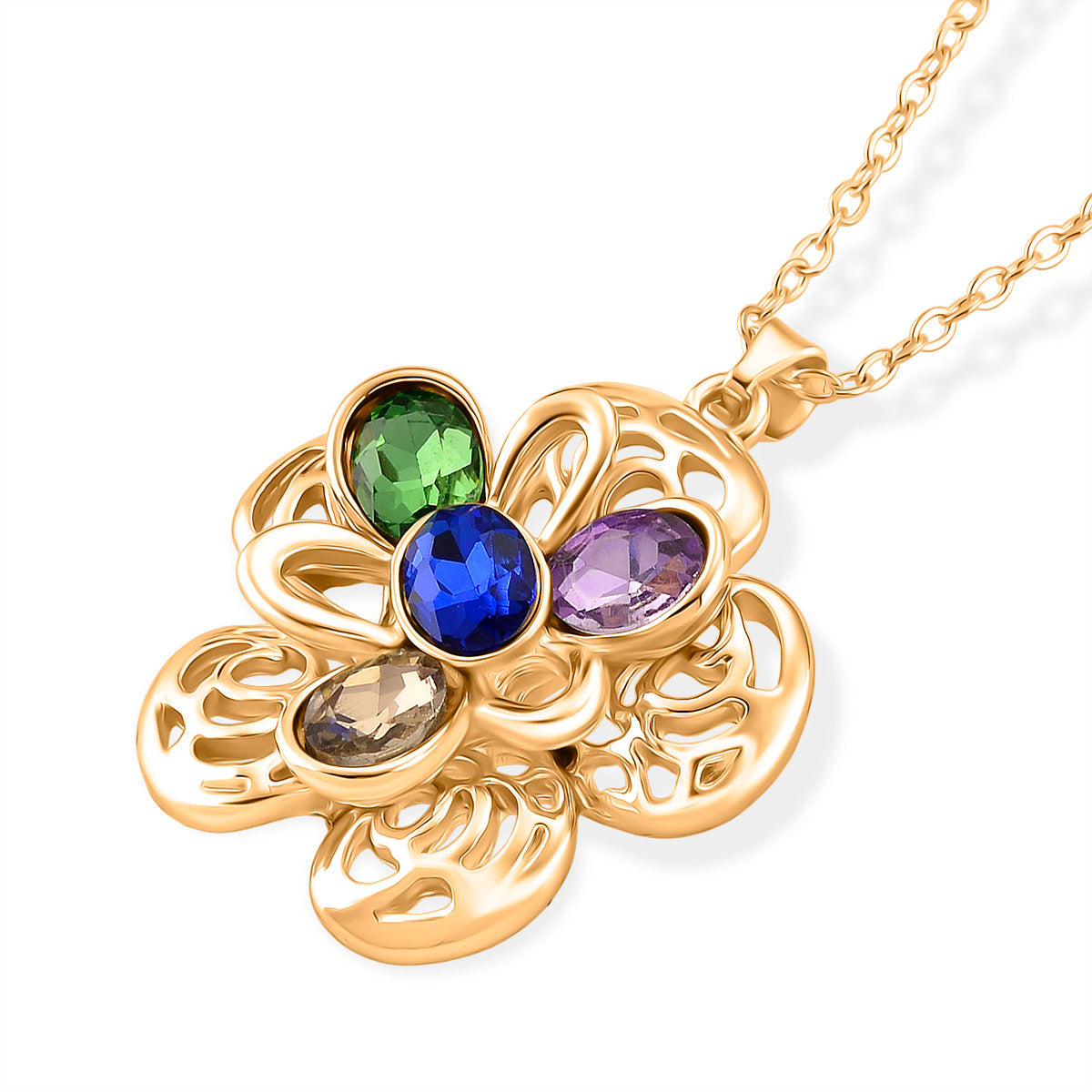 Bloomstone Collection - Set of 2 - Multi Colour Crystal Necklace (Size 16-2 Ext) and Push Back Earring V32359283 3