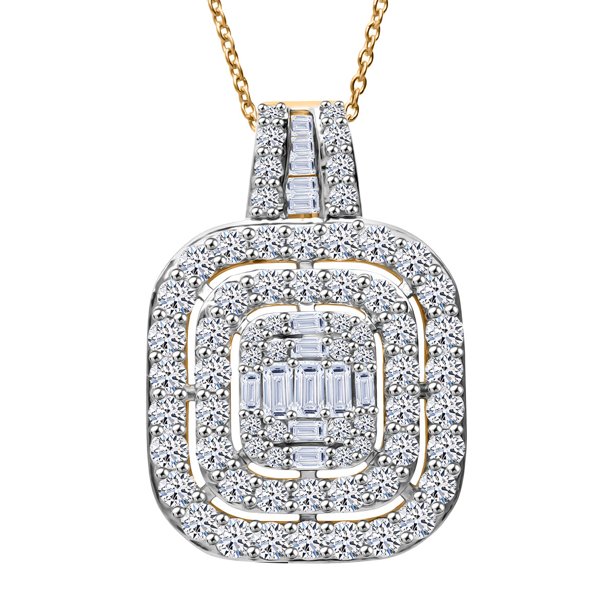 LUXURIANT 2 Ct. Lab Grown Diamond Cluster Pendant with Chain (Size 18 + 2) in 18K Vermeil Yellow Gold Plated Sterling Silver (SI/GH) 4425516 0