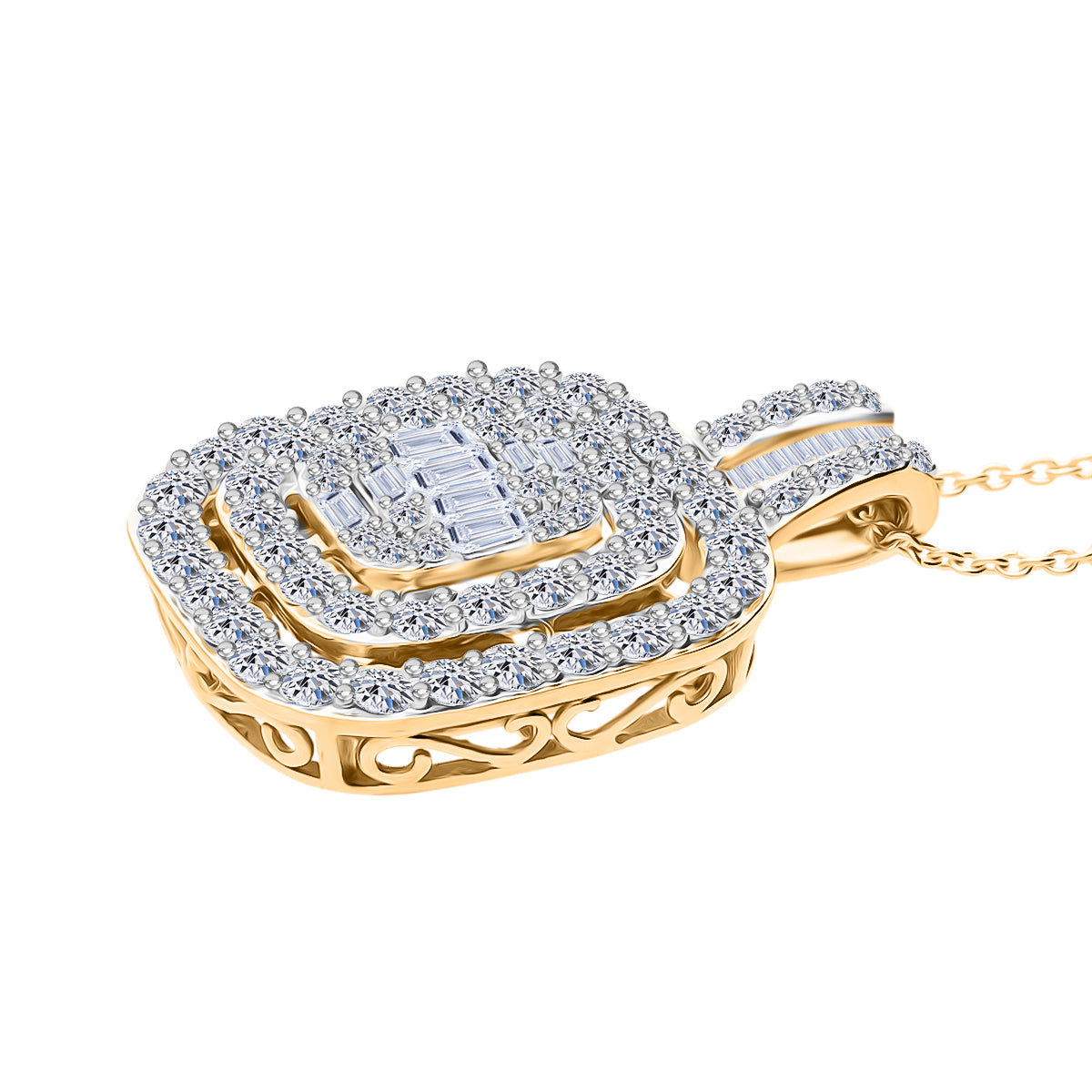 LUXURIANT 2 Ct. Lab Grown Diamond Cluster Pendant with Chain (Size 18 + 2) in 18K Vermeil Yellow Gold Plated Sterling Silver (SI/GH) 4425516 3