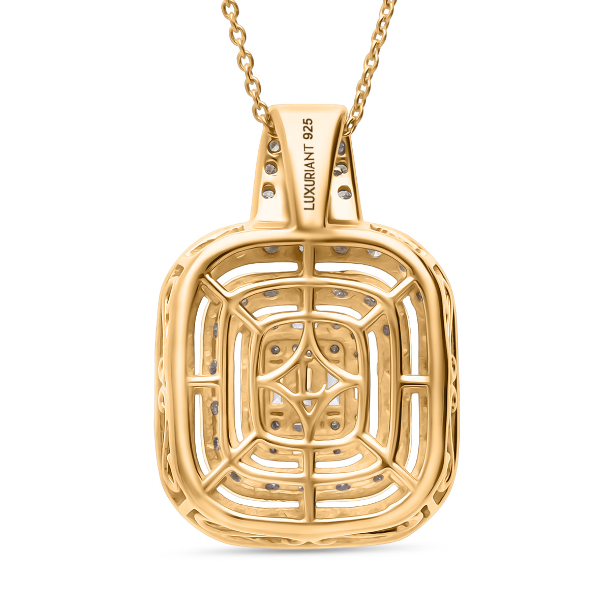LUXURIANT 2 Ct. Lab Grown Diamond Cluster Pendant with Chain (Size 18 + 2) in 18K Vermeil Yellow Gold Plated Sterling Silver (SI/GH) 4425516 4