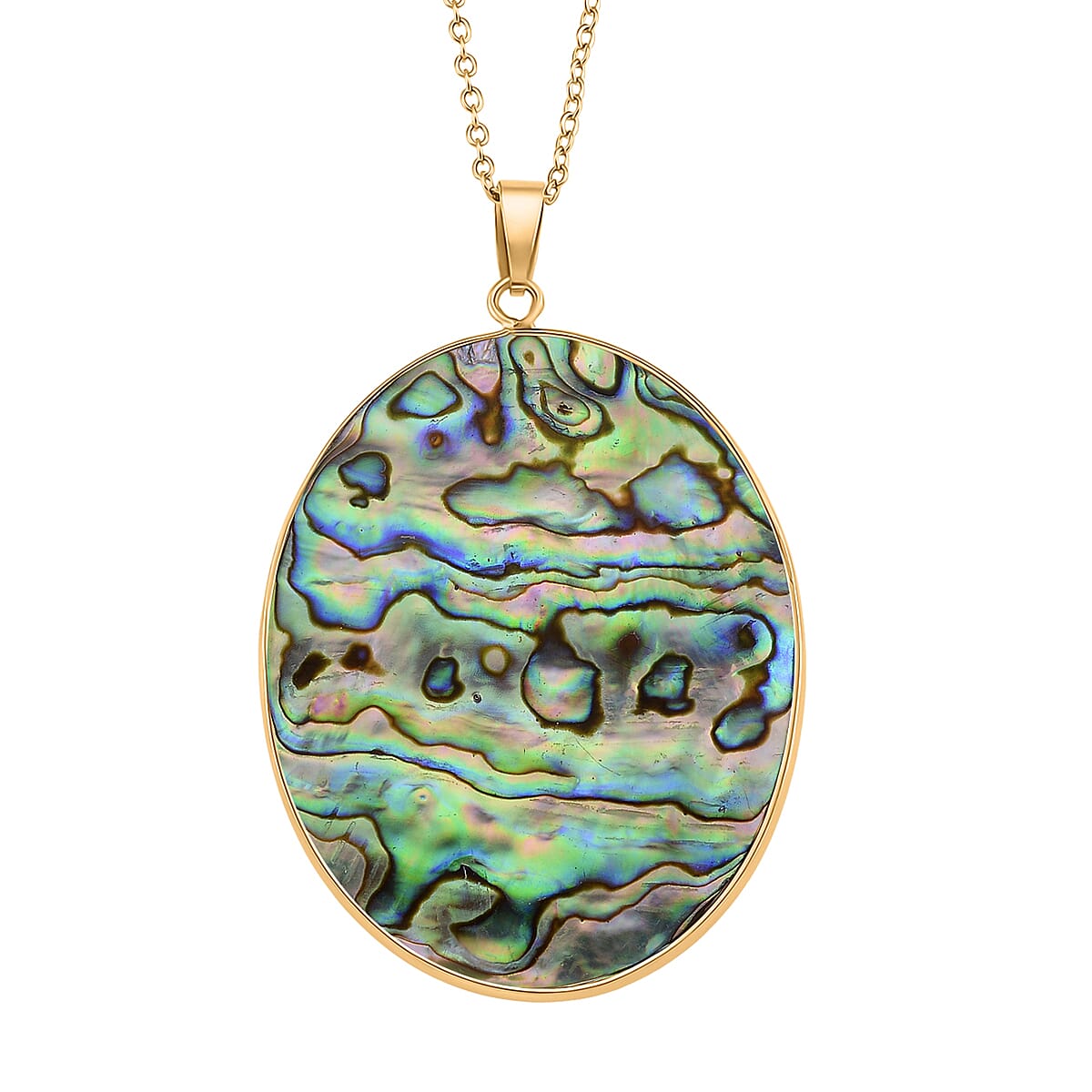 Abalone Shell Oval Cut Oceanic Elegance Pendant with Chain (Size 20+2 EXT) in Yellow Gold Tone 60.00 Ct 4426059 0