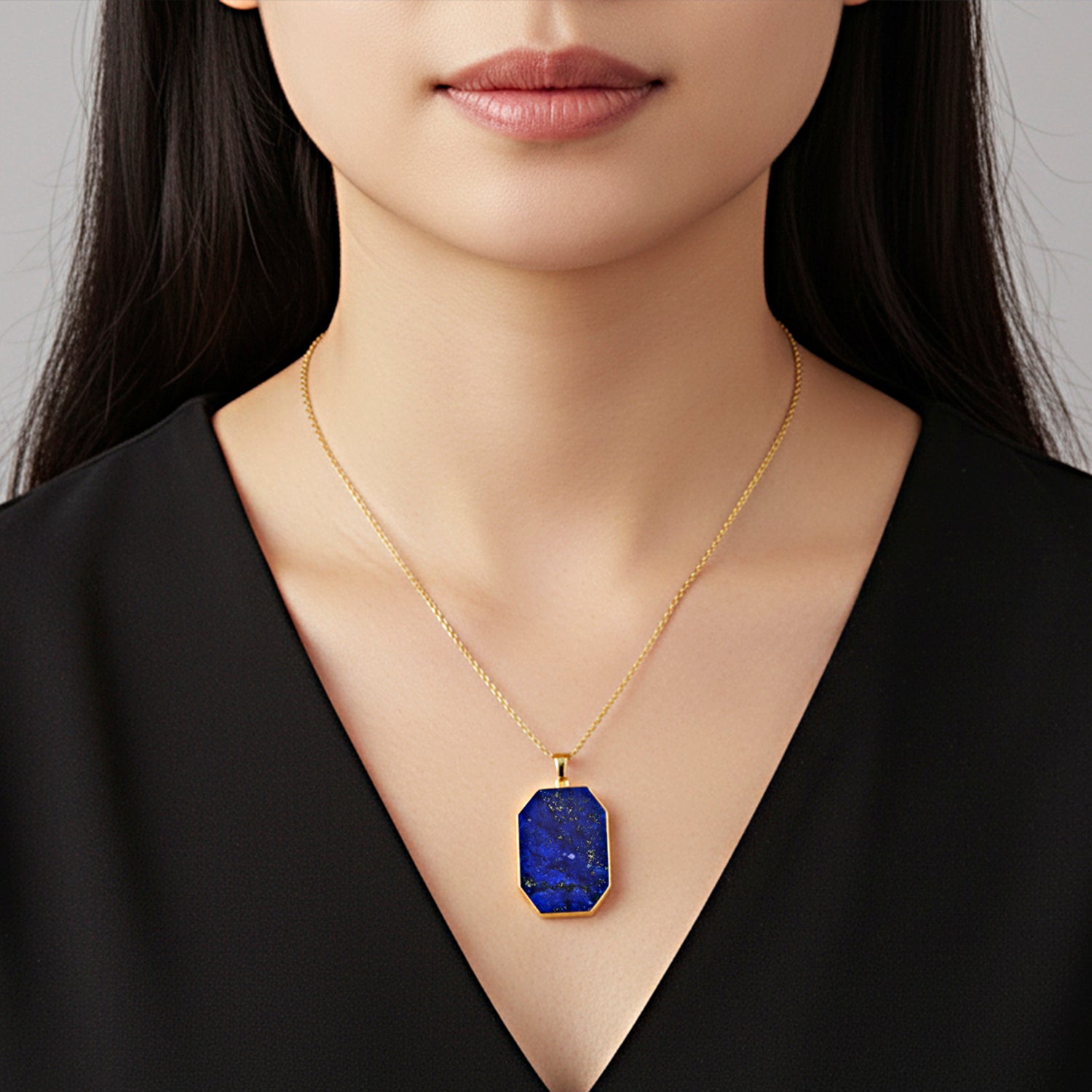 Tucson Close Out- Lapis Lazuli Solitaire Pendant with Chain (Size 20+2 Ext) (35x25) 4426061 2