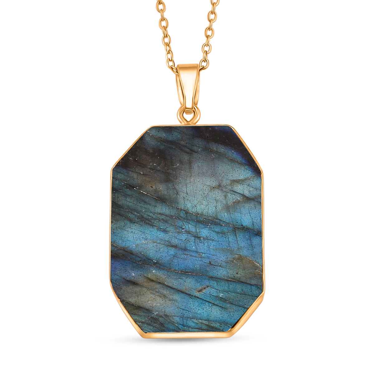 Tucson Close Out- Labradorite Solitaire Pendant with Chain (Size 20+2 Ext) (35x25) 4426064 0