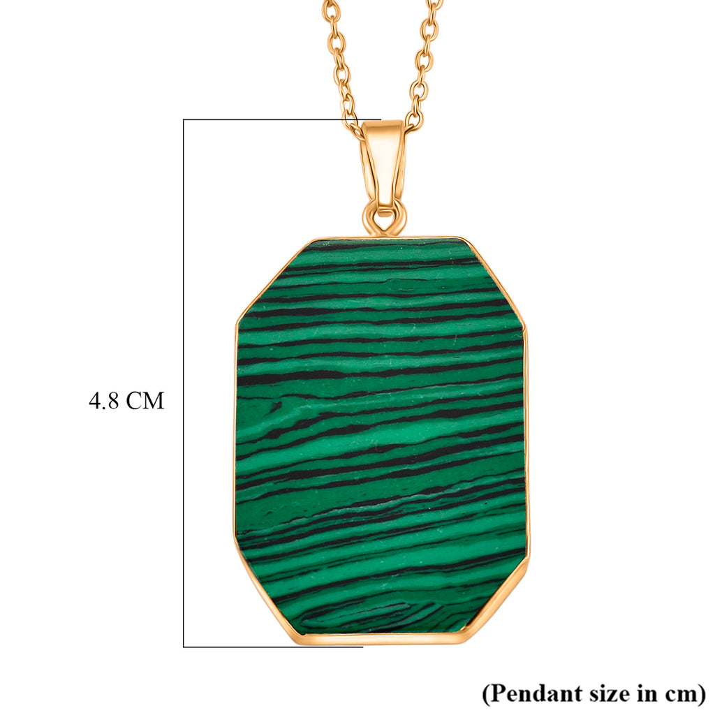 Malachite Solitaire Pendant with Chain (Size 20+2 Ext) 20.00 Ct.(36x25)_4426066_5