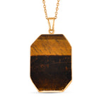 Yellow Tigers Eye Pendant with Chain (Size 20+2 Ext) in Yellow Gold Tone 20.00 Ct. (36x25)_4426068
