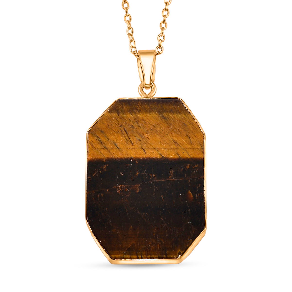 Yellow Tigers Eye Pendant with Chain (Size 20+2 Ext) in Yellow Gold Tone 20.00 Ct. (36x25) 4426068 0