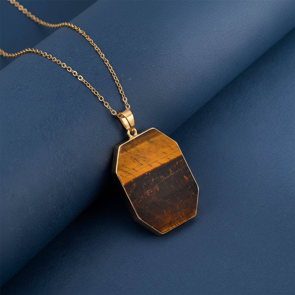 Yellow Tigers Eye Pendant with Chain (Size 20+2 Ext) in Yellow Gold Tone 20.00 Ct. (36x25)_4426068_1
