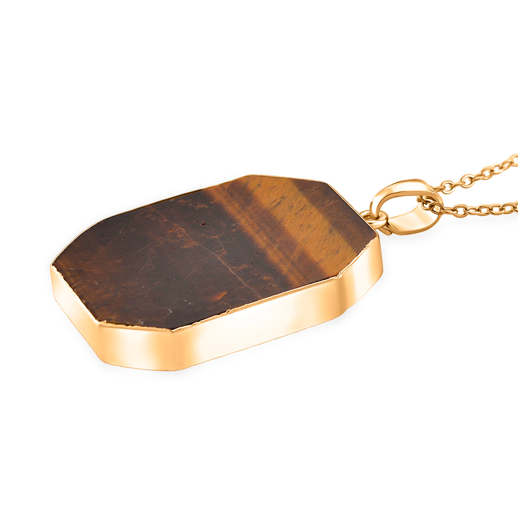 Yellow Tigers Eye Pendant with Chain (Size 20+2 Ext) in Yellow Gold Tone 20.00 Ct. (36x25)_4426068_3