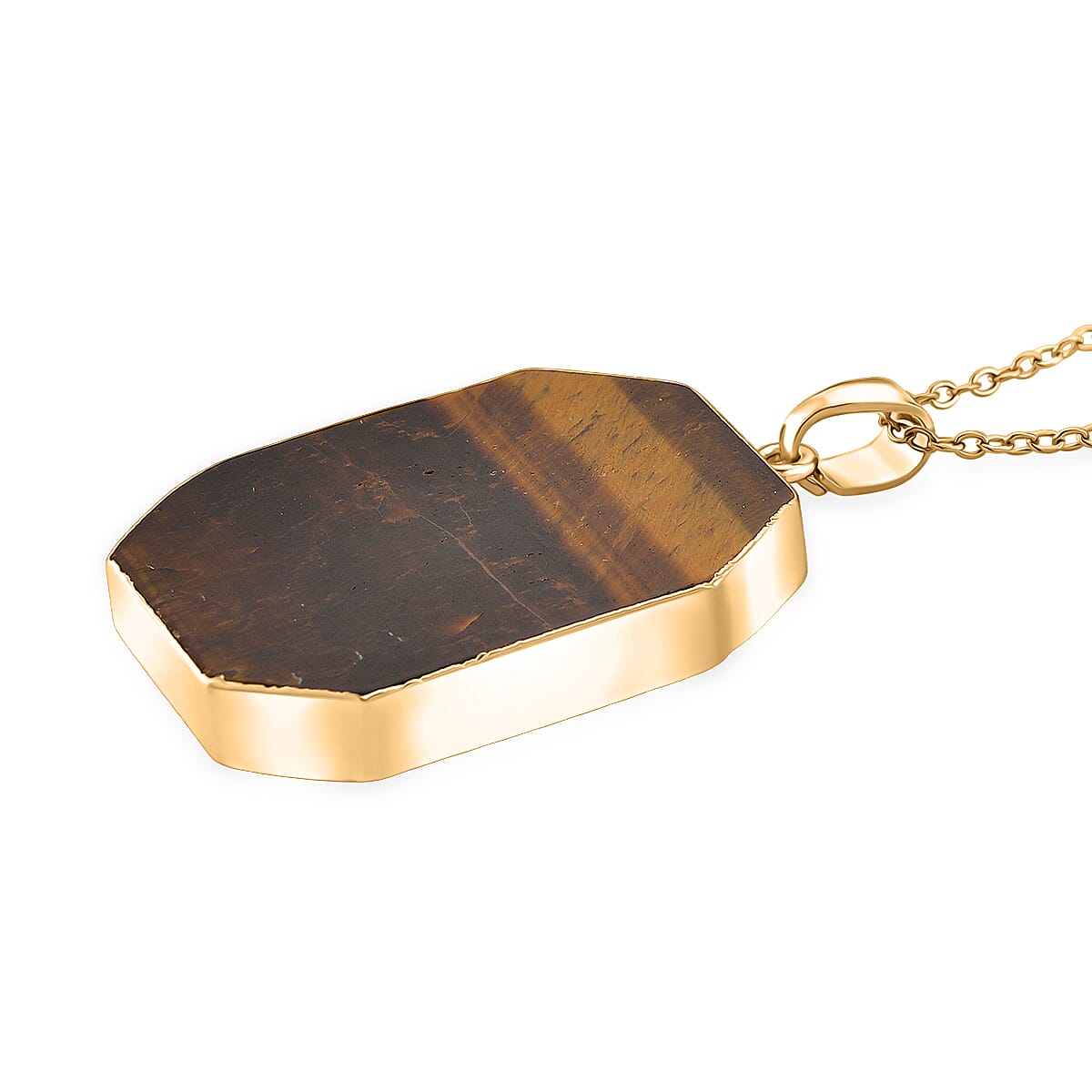 Yellow Tigers Eye Pendant with Chain (Size 20+2 Ext) in Yellow Gold Tone 20.00 Ct. (36x25) V32746599 4