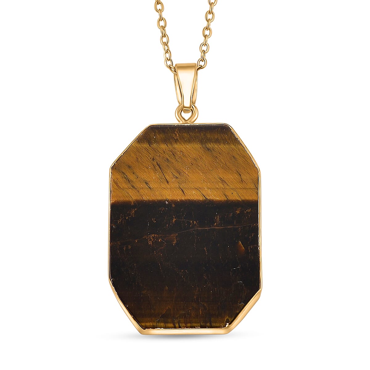 Yellow Tigers Eye Pendant with Chain (Size 20+2 Ext) in Yellow Gold Tone 20.00 Ct. (36x25) V32746599 0