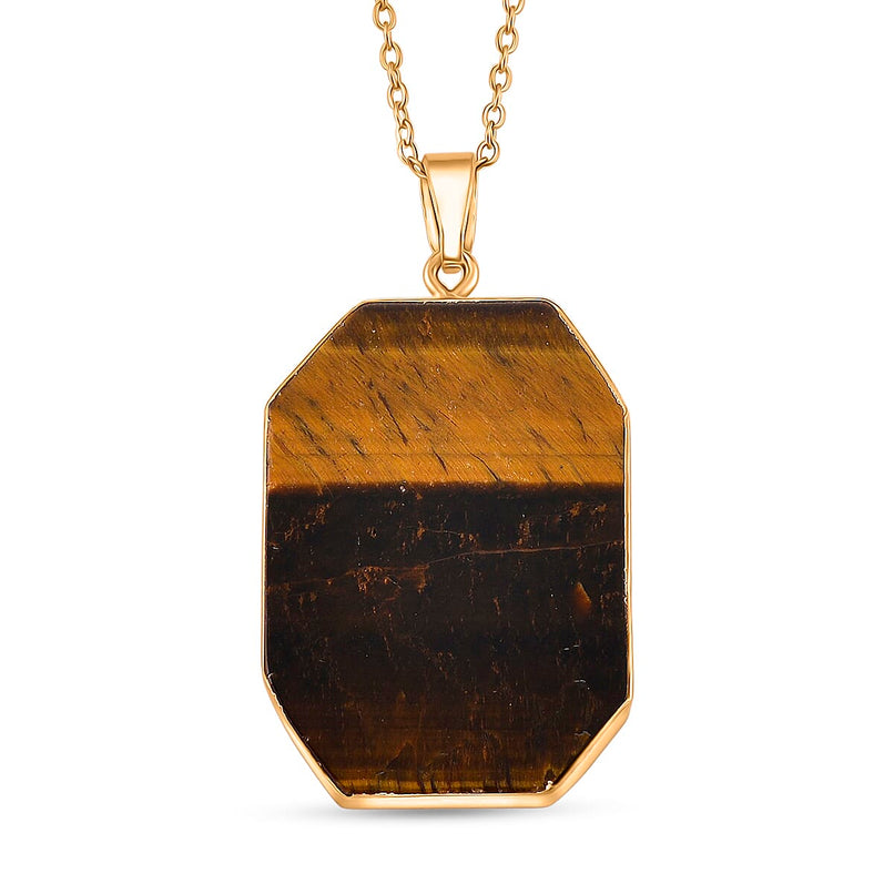 Yellow Tigers Eye Pendant with Chain (Size 20+2 Ext) in Yellow Gold Tone 20.00 Ct. (36x25)_4426068