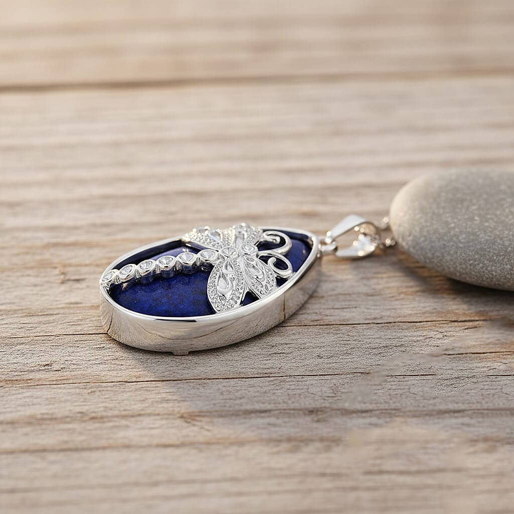 Lapis Lazuli Dragonfly Drop Pendant with Chain (Size 20+2 Ext) (35x25) 4426071 2