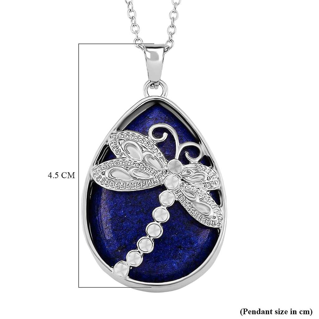 Lapis Lazuli Dragonfly Drop Pendant with Chain (Size 20+2 Ext) (35x25)_4426071_6