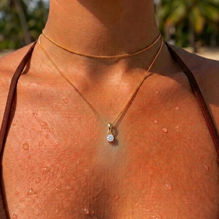 LUXURIANT 1 Ct. Lab Grown Diamond Brilliant-Cut Solitaire Pendant with Curb Chain (Size 18 - 2 Ext) in 18K Vermeil Yellow Gold Plated Sterling Silver (SI-GH) 4426577 2